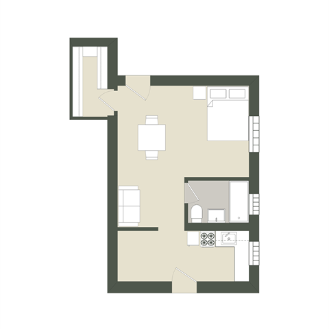 Floor plan for studio, 1 bath, 257 sqft
